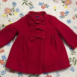 Chic Red Bow-Accent Coat